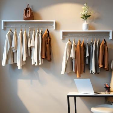 Imagem de Kit 2 De Cabideiros De 50cm Arara Parede Suspensa Para Roupas (Branco)