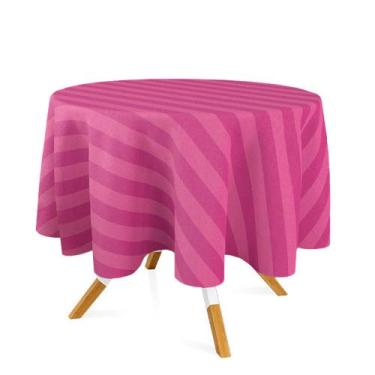 Imagem de Toalha de Mesa Redonda em Tecido Jacquard Pink Listrado Tradicional - 