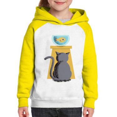 Imagem de Moletom Infantil Gato e Aquário - Foca na Moda, Branco, Amarelo, 12