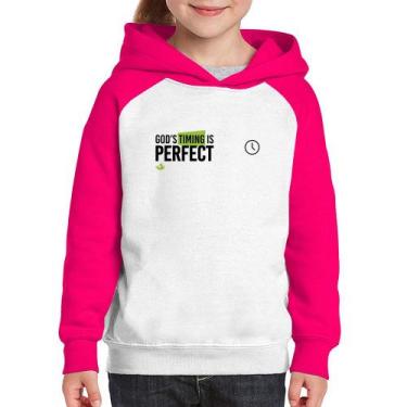 Imagem de Moletom Infantil God's timing is perfect - Foca na Moda, Branco, Rosa,