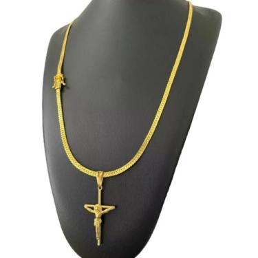 Imagem de Cordão Grumet Laminado 4mm + Pingente Cruz - Banhado a Ouro - ToJoia18