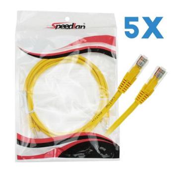 Imagem de KIT 5 Cabo de Rede Patch Cord Cat.5e 1,5m Amarelo Anatel - SPEEDLAN
