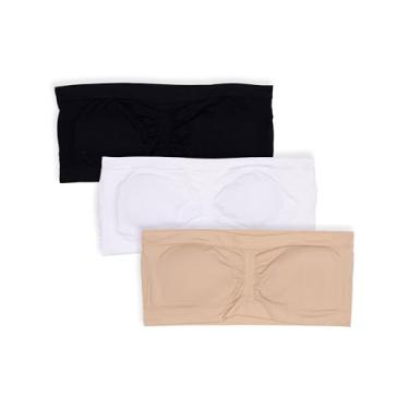 Imagem de Maidenform Sutiã Bandeau para meninas, pacote com 3, Preto/branco/nude., P