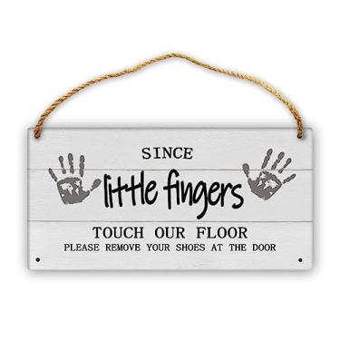 Imagem de Harooni Já Que Os Dedinhos Tocam No Nosso Chão, Por Favor, Tire Os Sapatos Na Porta Placa de Madeira 12 X 6", Arte de Parede Decorativa Fofa, Decoração para Porta Da Frente, Entrada Da Casa, Varanda