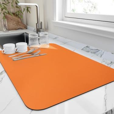 Imagem de HotLive Tapete de Secagem de Pratos para Bancada de Cozinha, Tapetes de Escorredor Resistentes Ao Calor com Revestimento de Borracha Antiderrapante, Tapete de Drenagem Superabsorve(18" X 24", Laranja)