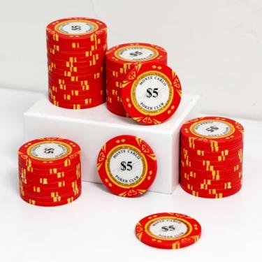Imagem de JIESITE Fichas de pôquer de argila de 14 gramas Monte Carlo fichas de pôquer de grau de cassino fichas numeradas para Texas Hold'em, Blackjack Poker Games Pacote com 50 peças (B $5)