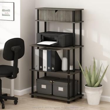 Imagem de Furinno Turn-N-Tube Suporte de Impressora Multiuso Sem Ferramentas Prateleira de Armazenamento com Armário Superior, Cinza Carvalho Francês/Preto