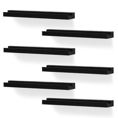 Imagem de NIUBEST Suporte de parede de disco de vinil, pacote com 6 prateleiras de disco de vinil, suporte de exibição de álbum para LP, CD, armazenamento de arte de livro, decoração de casa vintage (preto)