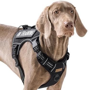 Imagem de AUNZO Peitoral tático para cães grandes, para Golden Retriever, Labrador, Pastor Alemão, etc., sem puxão, refletivo, sem asfixia, ajustável, acolchoado, peitoral para animais de estimação, preto, G