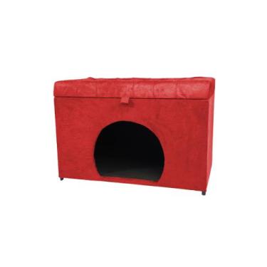 Imagem de Puff baú pet casa p/ cachorros e gatos em suede - vermelho - NEGROMONT