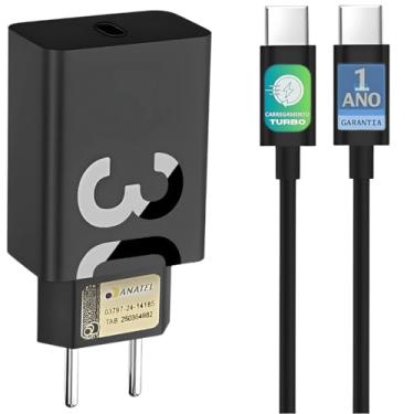 Imagem de Kit Carregador Turbo 30W + Cabo Tipo C Compatível Iphone Samsung Motorola Resitencia Ultra Protecao Fonte Power Homologado Anatel Original E&A