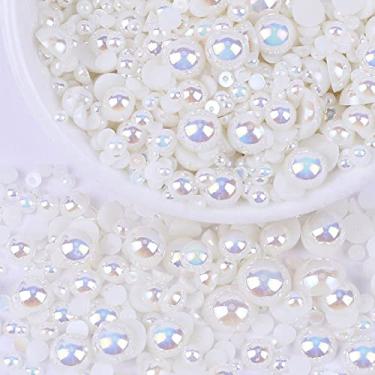 Imagem de Pérolas de fundo plano para artesanato, 50 g marfim cor AB meia pérola para artesanato, tamanho misto 3/4/5/6/8/10 mm contas de pérolas meia redondas planas para artesanato copos de sapatos, copos de roupas, projetos arte de rosto de unhas