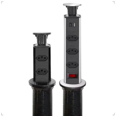 Imagem de Torre De Tomadas De Embutir Retrátil Multiplug USB mais USB Tipo C com 3 Tomadas Bancada (Preto)