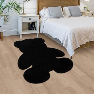 Imagem de TENNOLA Tapete grande de urso preto de 1,2 x 1,6 m, macio e fofo, pele de carneiro sintética, tapete felpudo fofo para berçário, crianças, meninas, quarto, estética, sala de estar, decoração de casa,