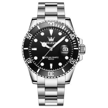 Imagem de OLEVS Relógio masculino de aço inoxidável, fácil de ler, dourado, prata, dois tons, analógico, quartzo, relógio de pulso luxuoso, com bisel giratório, ampliado, data, à prova d'água, luminoso, para