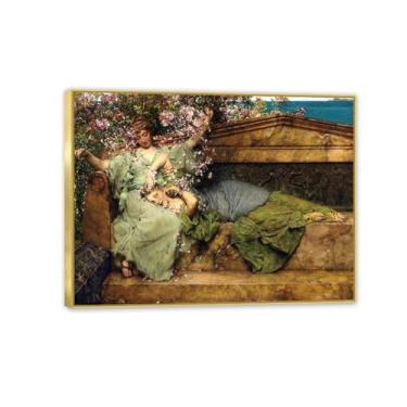 Imagem de MOBYAT Moldura dourada em um jardim de rosas por Lawrence Alma Tadema Impressões, reprodução de pintura a óleo, impressão giclée em tela, arte de parede pronta para pendurar para decoração de quarto