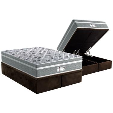 Imagem de Cama Box Baú King: Colchão Molas Ensacadas Probel MasterPocket ProDormir Evolution + Base crc Suede Brown(193x203)