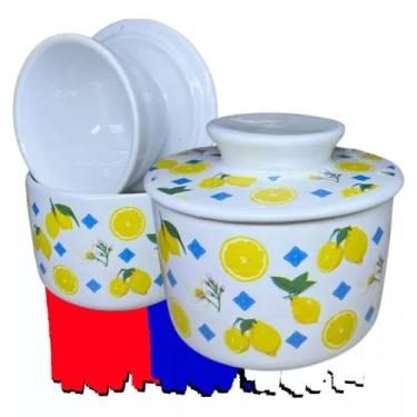 Imagem de Manteigueira Francesa Decorada Limão Triangulo Azul