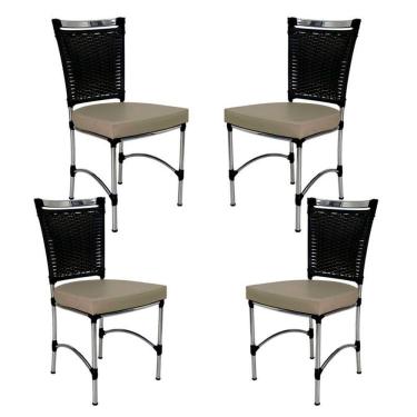 Imagem de 4 Cadeiras Em Alumínio E Fibra Sintética Jk Cozinha Edícula Preto E Nautico Bege