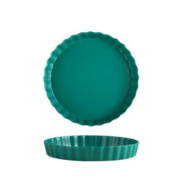 Imagem de Prato doméstico de cerâmica esmaltada, prato de sobremesa para bolo de macarrão - verde escuro 25,4 cm
