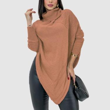 Imagem de Blusa De Frio Feminina Poncho Bico Tricot Manga Longa Gola Cacharrel I
