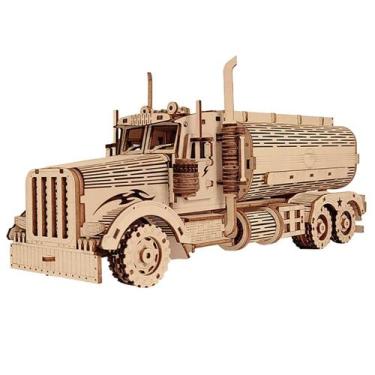 Imagem de Quebra-Cabeça 3D de Caminhão Tanque de Óleo em Madeira - Modelo DIY pa