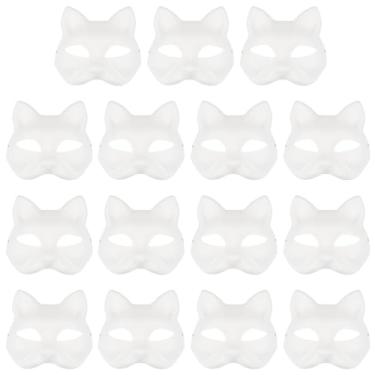 Imagem de LNQ LUNIQI 15 máscaras faciais de gato, faça-você-mesmo, máscaras em branco para Halloween, máscaras de gato branco para festas divertidas, adereços de baile de máscaras, cosplay