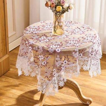 Imagem de Raedan Toalha de mesa de renda floral vermelha escura com flores bordadas prateadas brancas 83,8 cm x 83,8 cm capa de mesa pequena quadrada (branco e vermelho escuro, 84 cm x 83,8 cm quadrado)