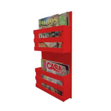 Imagem de Revisteiro De Parede Porta Revistas Livros Vermelho Laca