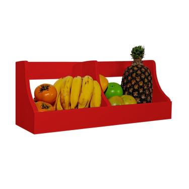 Imagem de Fruteira Suspensa De Parede Prateleira Porta Legumes Cozinha Em Madeira Vermelho Laca