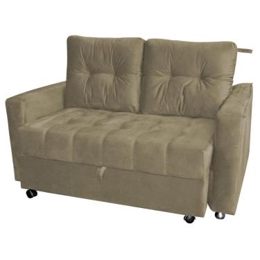 Imagem de Sofá Cama Casal Reclinável Drika - Veludo Turkey Castor