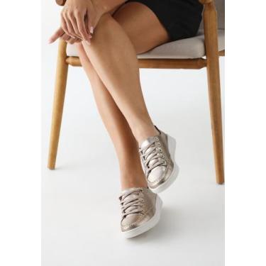 Imagem de Tênis Casual Feminino Metalizado Prata Velha Couro Legítimo - Romeu e 