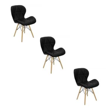 Imagem de Cadeira Estofada Eiffel Slim Wood Pés de Madeira (3, Preto, 3)