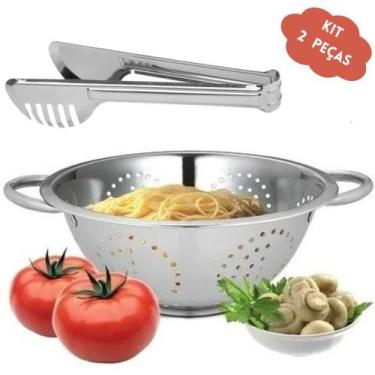 Imagem de Escorredor de Macarrão Massas Multiuso em inox com alça acompanha o pe