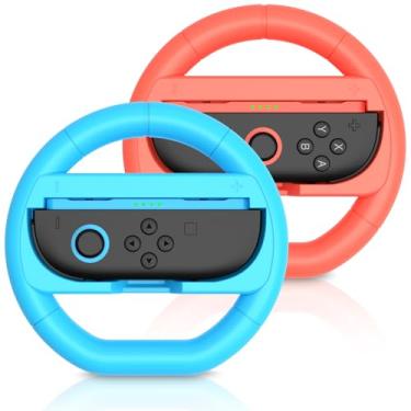 Imagem de SIoenl 2 Pack Switch Steering Wheel for Nintendo Switch 2 Joy-Cons (2025), Racing Wheel Accessories Compatible with Mario Kart World & 8 Deluxe, Ergonomic Design Grip for NS2 Controllers (Red, Blue)