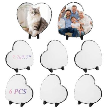 Imagem de JMIATRY 6 pacotes de blocos de ardósia de sublimação em forma de coração para sublimação 19 x 19 cm superfície fosca pedra de sublimação ardósia com suporte de exibição