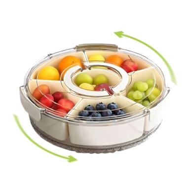 Imagem de Bandeja giratória dividida com alça de tampa – Recipiente de plástico transparente portátil com tampas de encaixe para viagem, carro, voo - Charcutaria, alimentos, solução de armazenamento de lanches