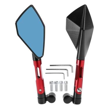 Imagem de Hihaha Espelhos retrovisores para motocicleta, extremidade de barra, espelhos laterais, montagem ajustável, liga de alumínio, 1 conjunto preto e vermelho M8/M10 forma prismática