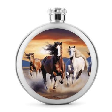 Imagem de Cantil de aço inoxidável, cavalos de corrida, impressão, frasco, clássico, cantil, cantil, viagem, portátil, licor