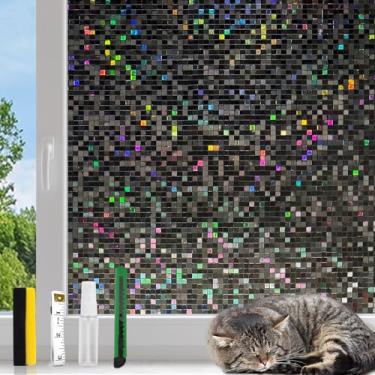 Imagem de KESPEN Película blackout para janela de privacidade, adesivo decorativo de vitral arco-íris mosaico, sem cola, decalques autoadesivos para janelas de casa e porta, blackout, 75 cm x 17 cm