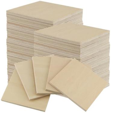 Imagem de SOUJAP Pacote Com 50 Quadrados De Madeira Inacabada 4 X Polegadas, Folhas Compensado Tília 1/4", Finas Para Artesanato, Cabides Porta, Projetos "Faça Você Mesmo"