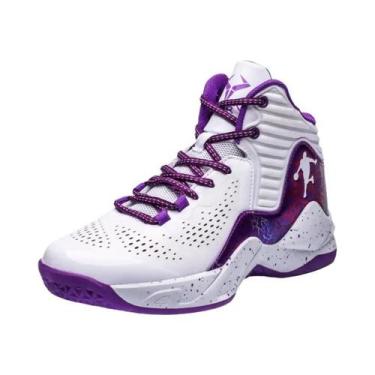 Imagem de Tênis De Basquete Masculino Roxo De Cano Alto Respirável Feminino Espo