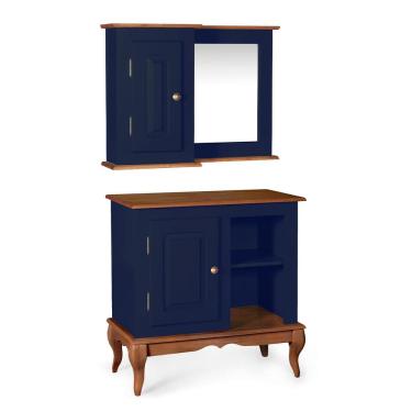 Imagem de Gabinete para Banheiro 1 Porta e Armário Espelheira Dália 3051 - Azul Petróleo/Imbuia Glazer