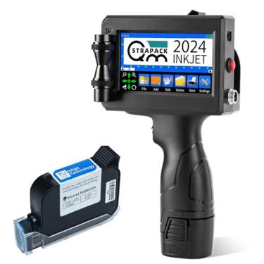 Imagem de QMSTRAPACK Impressora a jato de tinta portátil Z10 altura de impressão 0,08-0,5 polegadas Codificador de jato de tinta com tinta de secagem rápida original para código QR/código de barras/número de