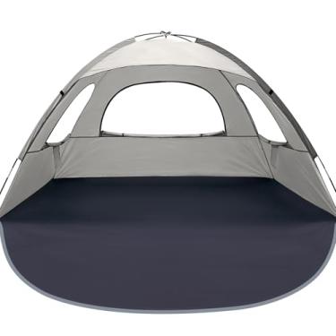 Imagem de WhiteFang Barraca de praia anti-UV portátil para 4 pessoas, piso extensível com 3 janelas de malha ventilada, além de bolsa de transporte, estacas e linhas (respiração do bebê)