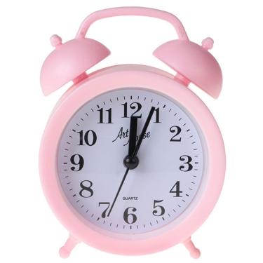 Imagem de Relógio de Mesa Despertador Modelo Analógico Retrô Rosa