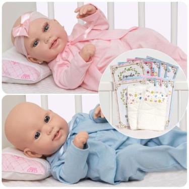 Imagem de Bebe Reborn Gêmeos Menina Menino Corpo de Silicone Com Itens - Cegonha