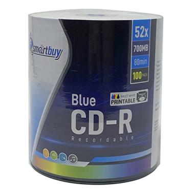 Imagem de Smartbuy Pacote Com 100 Discos Super Blue Cd-R 52X 700Mb/80Min, Jato De Tinta Branco, Para Impressão, Disco Gravável Em Branco