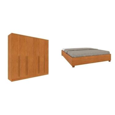 Imagem de Conjunto Guarda Roupa Casal 6 Portas e Cama Casal Mônaco Espresso Móveis Cinamomo/Cinamomo