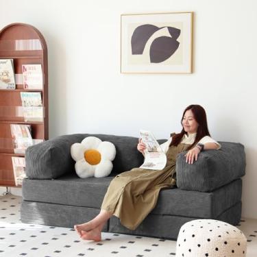 Imagem de Sofá-cama dobrável conversível de combinação grátis, sofá de espuma sem braços, sofá de chão para sala de estar e quarto, cadeira de dormir com travesseiro, tamanho solteiro (cinza gelo)